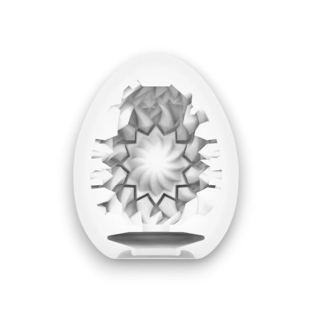 Ou masturbator TENGA Shiny II, de unică folosință, cu loțiune inclusă, interior texturat geometric, material elastic TPE