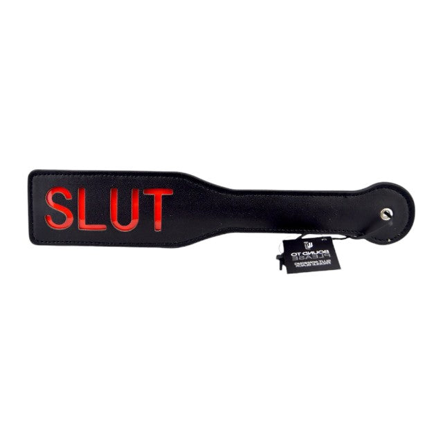 Paleta Bound to Please - SLUT Spanking Paddle, pentru jocuri erotice BDSM, Neagra