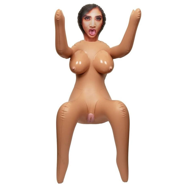 Păpușă gonflabilă CALEXOTICS Back Door Babe Love Doll, 3 orificii pentru penetrare, mărime naturală, șatenă