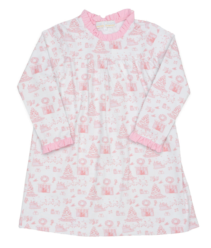 The Oaks Pink Fireside Noel Loungewear Dress wraps your toddler in festive charm with its delightful pink toile Christmas print. Soft, cozy, and full of holiday spirit, it transforms everyday comfort into joyful celebration. Perfect for making magical winter memories in style!