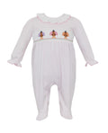 Petit Bebe’s Pink Knit Striped Turkey Smocked Long Romper brings warmth and charm to every Thanksgiving moment. Crafted with cozy knit fabric and delicate turkey smocking, it wraps your little one in comfort and festive spirit, whether with footies for infants or an easy fit for older babies!

Footie - 3m, 6m

Footless Romper - 9m, 12m, 18m, 24m