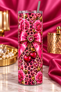 Pink Leopard Cherry Bow 20oz Skinny Tumbler
