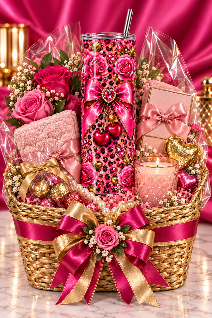 Pink Leopard Cherry Bow 20oz Skinny Tumbler