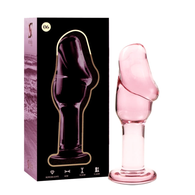 Plug anal IBIZA Nebula Model 06, din sticlă borosilicată, lungime inserabilă 11.5 cm, diametru 4 cm, roz transparent