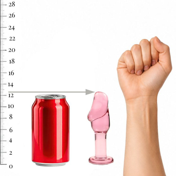 Plug anal IBIZA Nebula Model 06, din sticlă borosilicată, lungime inserabilă 11.5 cm, diametru 4 cm, roz transparent