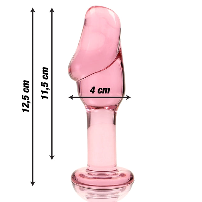 Plug anal IBIZA Nebula Model 06, din sticlă borosilicată, lungime inserabilă 11.5 cm, diametru 4 cm, roz transparent