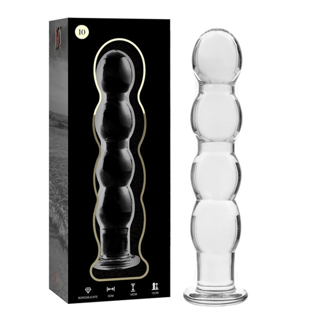 Plug anal IBIZA Nebula Model 10, din sticlă borosilicată, lungime inserabilă 15 cm, diametru 3 cm, transparent
