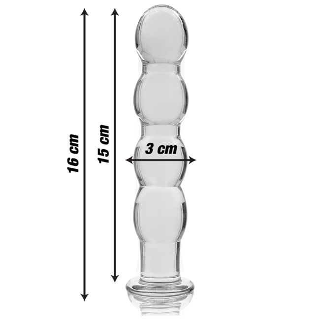 Plug anal IBIZA Nebula Model 10, din sticlă borosilicată, lungime inserabilă 15 cm, diametru 3 cm, transparent