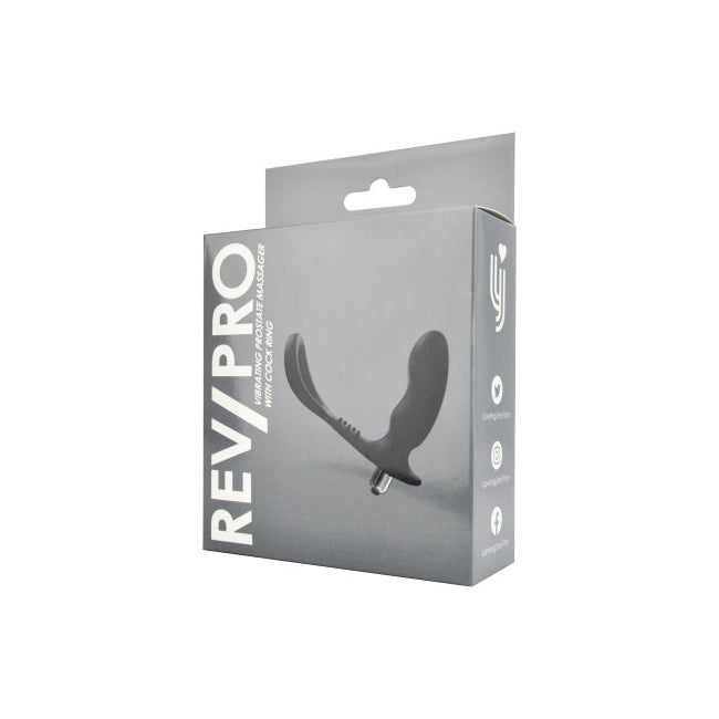 Plug anal RevPro - Vibrating Prostate Massager with Cock Ring, din silicon, 10.5 cm, culoarea neagra