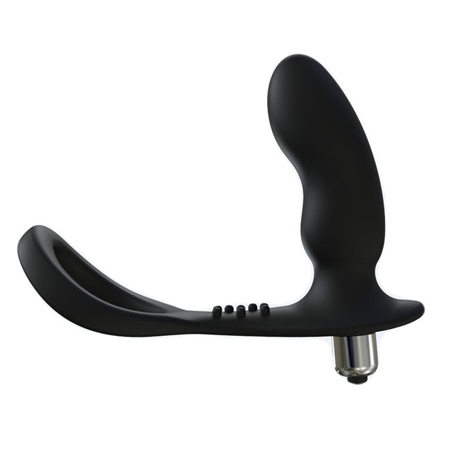 Plug anal RevPro - Vibrating Prostate Massager with Cock Ring, din silicon, 10.5 cm, culoarea neagra