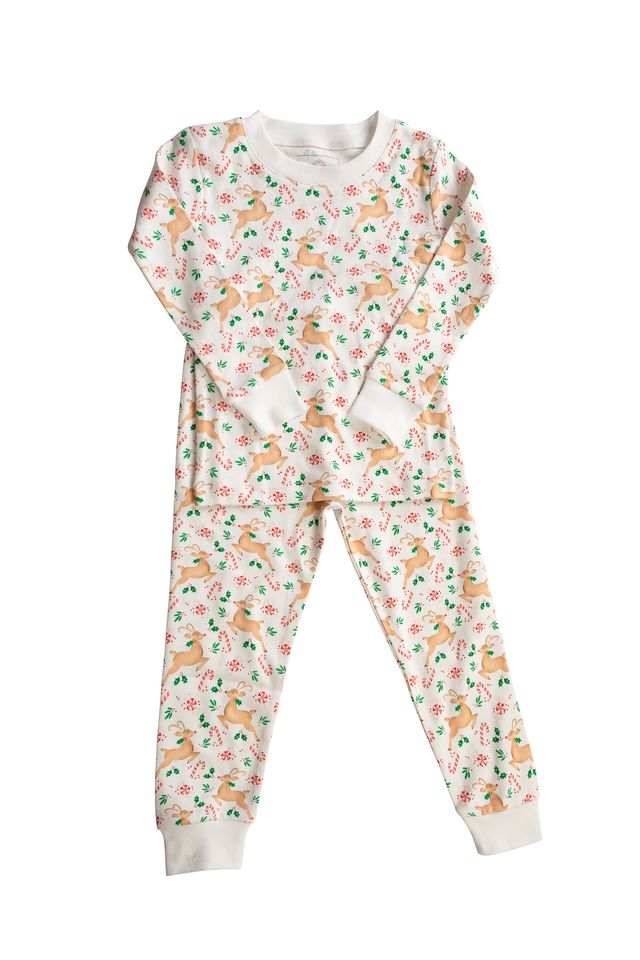 The Proper Peony’s Prancer Pima Pajama Set wraps your little one in soft, breathable Pima cotton, featuring charming reindeer and candy cane prints that bring festive joy to Christmas mornings. Cozy, cute, and perfect for holiday memories that last a lifetime!