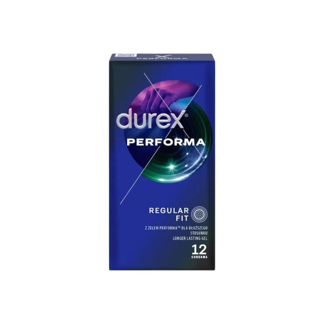 Prezervative DUREX Performa, regular fit, efect de intarziere ejaculare, 56 mm, 1 cutie x 12 buc