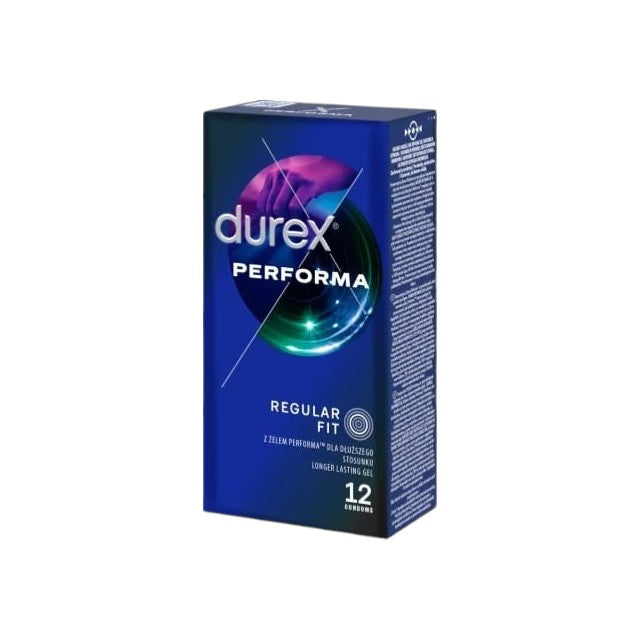 Prezervative DUREX Performa, regular fit, efect de intarziere ejaculare, 56 mm, 1 cutie x 12 buc