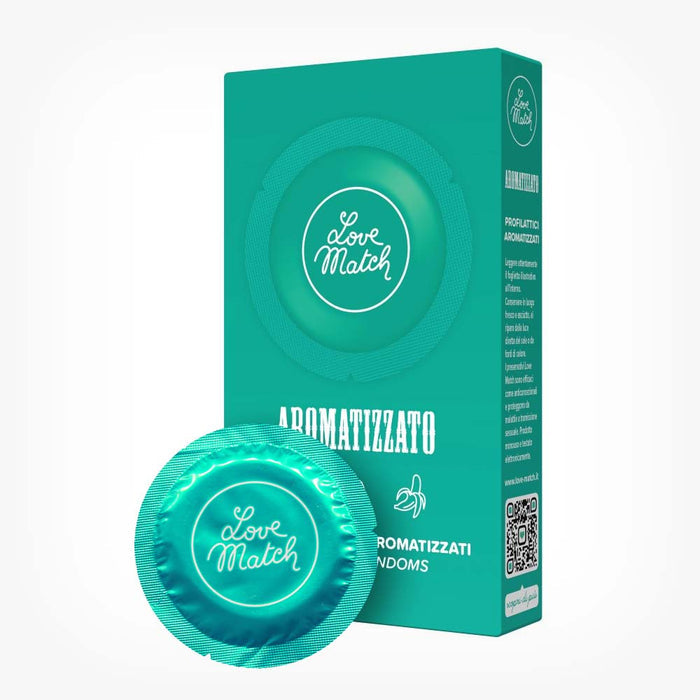 Prezervative LOVE MATCH Aromatizzato, din latex, cu arome de ciocolată, căpșuni și banane, diametru 53 mm, 6 buc
