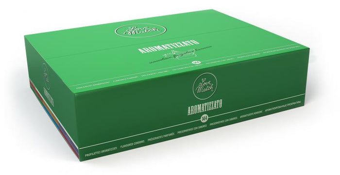 Prezervative LOVE MATCH Aromatizzato, din latex, cu arome de ciocolată, căpșuni și banane, diametru 53 mm, 144 buc