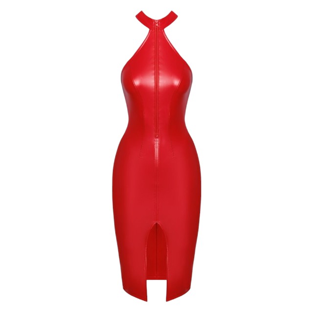 Rochie sexy NOIR HANDMADE Dress, costum erotic din material lucios, design cu guler și fermoar, culoare roșu, mărime M(27190703031)