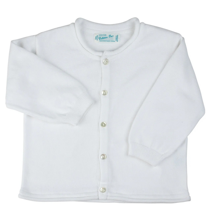 Meet an adorable knit cardigan, just right for keeping your little one warm while still looking fashionable and classy! This soft button down is cozy and cute, whether you go with the baby blue, pink or white. Features ribbed sleeve cuffs and rolled over edges along the neck and hem. Perfect for layering over an outfit for an extra bit of warmth, or as a beautiful top of its own!