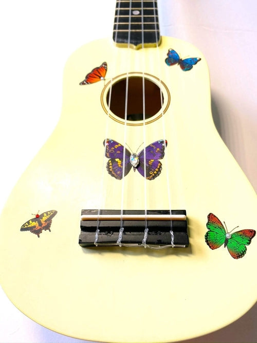 Rozanna's Butterfly Dream Ukulele | Hand Applied Artwork & Crystal