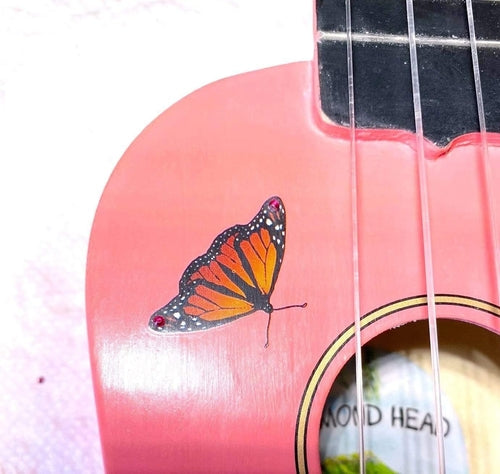 Rozanna's Butterfly Dream Ukulele | Hand Applied Artwork & Crystal
