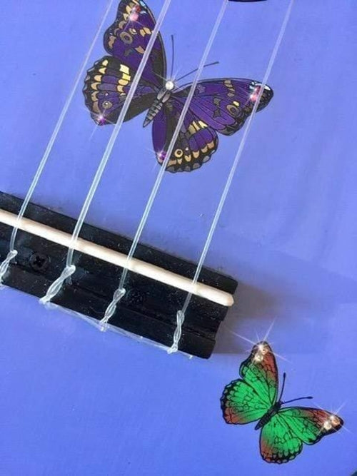 Rozanna's Butterfly Dream Ukulele | Hand Applied Artwork & Crystal
