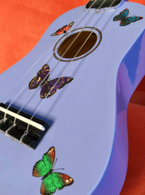 Rozanna's Butterfly Dream Ukulele | Hand Applied Artwork & Crystal