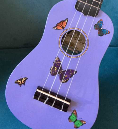 Rozanna's Butterfly Dream Ukulele | Hand Applied Artwork & Crystal