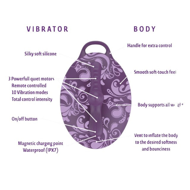 Scaun Gonflabil Bouncy - Bliss, 3 motoare, 10 functii de vibrare, cu telecomanda,vibrator detasabil