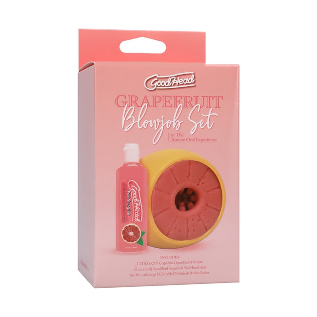 Set GoodHead - Blow Job, pentru sex oral, cu masturbator si lubrifiant Slick Head cu aroma de grefe, 29 ml