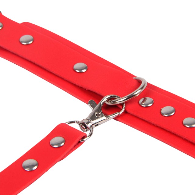 Set pentru jocuri erotice SUBBLIME Handcuffs with Bondage Belt, curea BDSM cu ham și cătușe, culoare roșu, model 953706