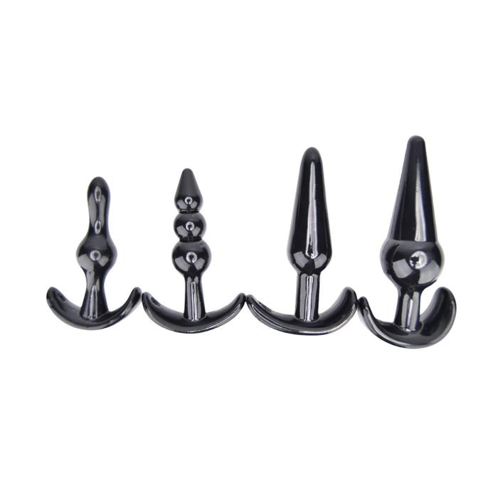 Set Plug Anal LovingJoy - Training, material moale si flexibil, negru, 12.75 cm, 11 cm, 9.5 cm, 9 cm