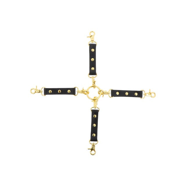 Set TABOOM Hogtie Vogue pentru jocuri erotice BDSM, strânge mâinile și picioarele la spate, culoare negru cu auriu
