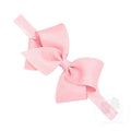 The Small Classic Grosgrain Girls Hair Bow on Baby Headband by Wee Ones is now perfect for your baby girl after adding it to this matching soft elastic band. Available in light pink and white.