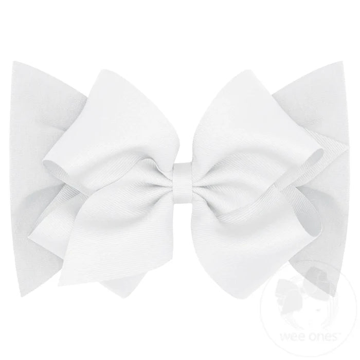 Small King White Grosgrain Bow Jersey Baby Headband