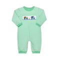 Zuccini Kids’ Smocked Construction Luke Bubble combines soft green knit stripes with intricate construction smocking, creating a charming and cozy outfit for your little boy. This bubble romper brings timeless style and comfort together, wrapping your infant in warmth and style.