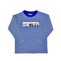 Celebrate bravery with the Smocked First Responders Harry Play Tee by Zuccini Kids. This soft, blue-and-white striped knit tee showcases delicate first responders smocking, honoring courage while keeping your toddler comfortable and stylish during every adventure.