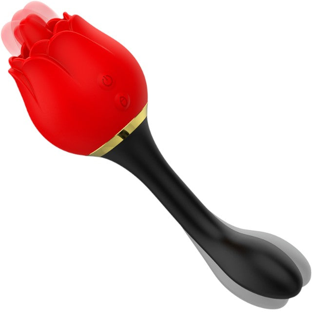 Stimulator clitoridian si anal MIA Double Pleasure, in forma de trandafir, 10 functii de vibratie, culoarea rosu