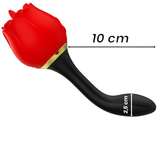 Stimulator clitoridian si anal MIA Double Pleasure, in forma de trandafir, 10 functii de vibratie, culoarea rosu