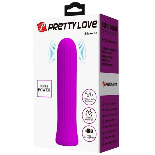Stimulator clitoris PRETTY LOVE Blanche Pink, vibrator bullet cu 12 funcții de vibrație, din silicon, roz fuchsia