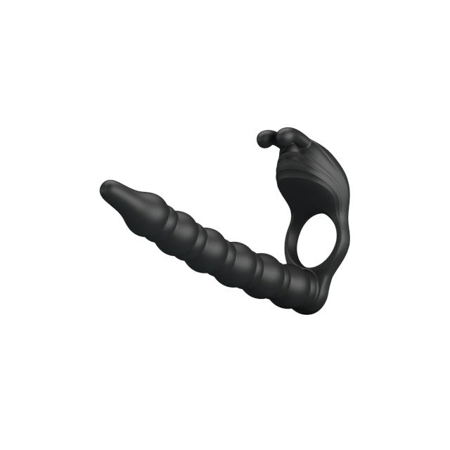 Strap-On PRETTYLOVE - Blackney, cu dubla penetrare, si stimularea clitorisului, 7 functii vibrare, negru