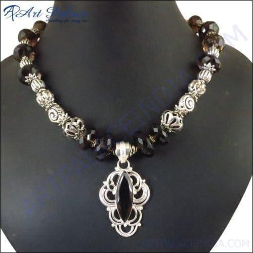 Stylish Hand-Finished German Silver Gemstone Necklace with Fabulous
