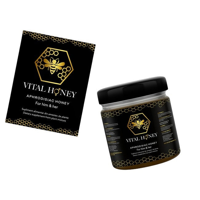 Supliment alimentar pe baza de miere VITAL HONEY, unisex, poate ajuta la potenta si crestere libido, borcan 240 gr