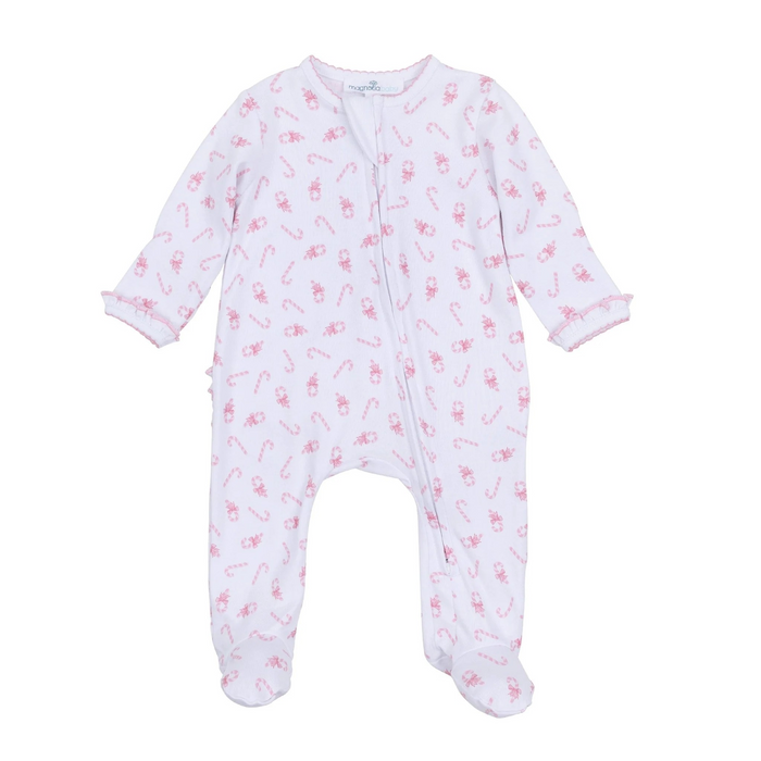 Snuggle your little one in holiday cheer with the Sweet Peppermint Print Zip Footie. Made from 100% luxurious Pima Cotton, it’s soft and gentle on delicate skin while keeping your baby warm. The festive candy cane print adds charm, and the two-way zipper makes dressing and diaper changes effortless. Integrated footies keep tiny toes cozy all day and night, making this footie perfect for joyful, comfortable holiday moments.