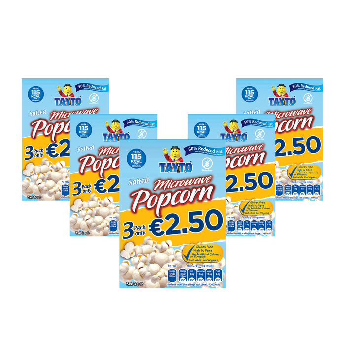 Tayto 50% Reduced Fat Salted Microwave Popcorn 48 x 80g (case) - Out of Date