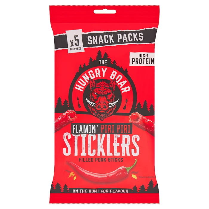 The Hungry Boar Piri Piri Pork Sticklers 5 x 5 x 30g (case) - Out of Date