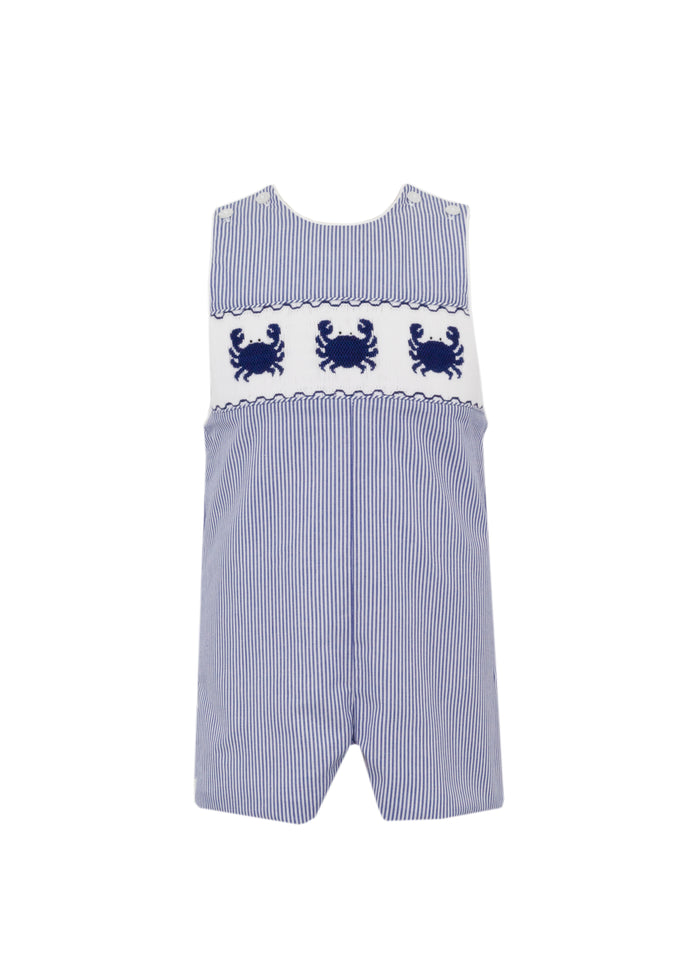 Dress your little one in style with our Toddler Boys Navy Stripe Crab Jon Jon from Anavini! Featuring a classic navy and white stripe, smocked bodice, and cute crab details, this Jon Jon is perfect for summer fun.&nbsp; Girls match available in a smocked dress!