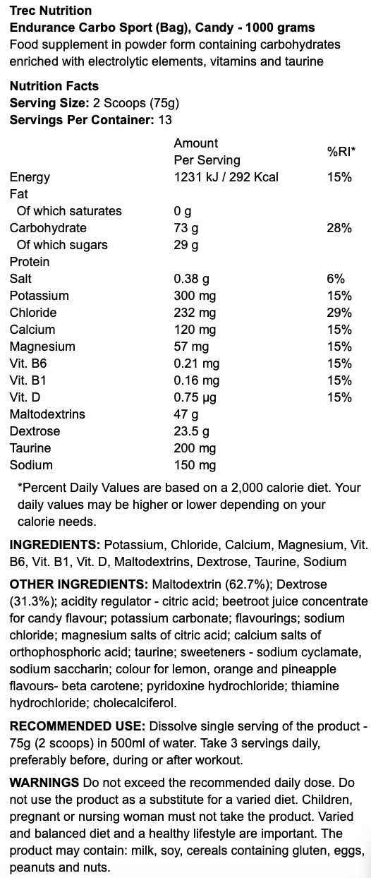 Trec Nutrition Endurance Carbo Sport (Bag) - 1000g