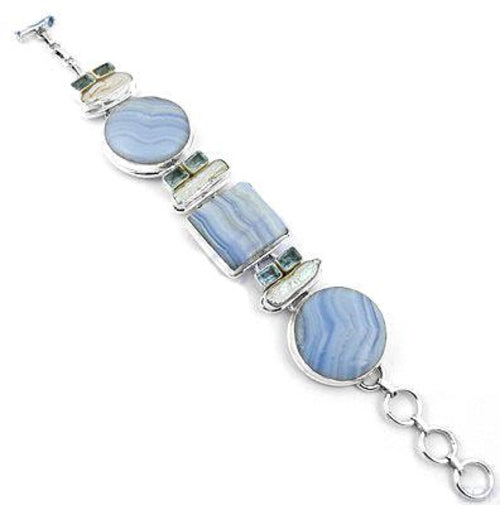 Trendy 925 Silver Bracelet with Natural Multi-Stone Semi-Precious