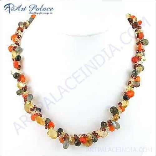 Trendy Multi-Stone Silver Necklace - Stylish & Elegant Jewelry