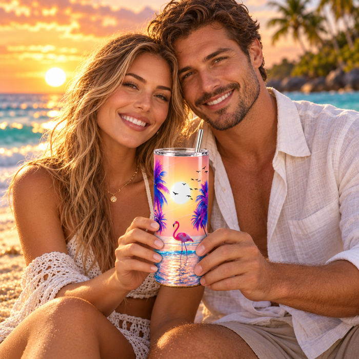 Tropical Flamingo Sunset 20oz Tumbler