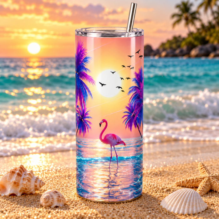Tropical Flamingo Sunset 20oz Tumbler